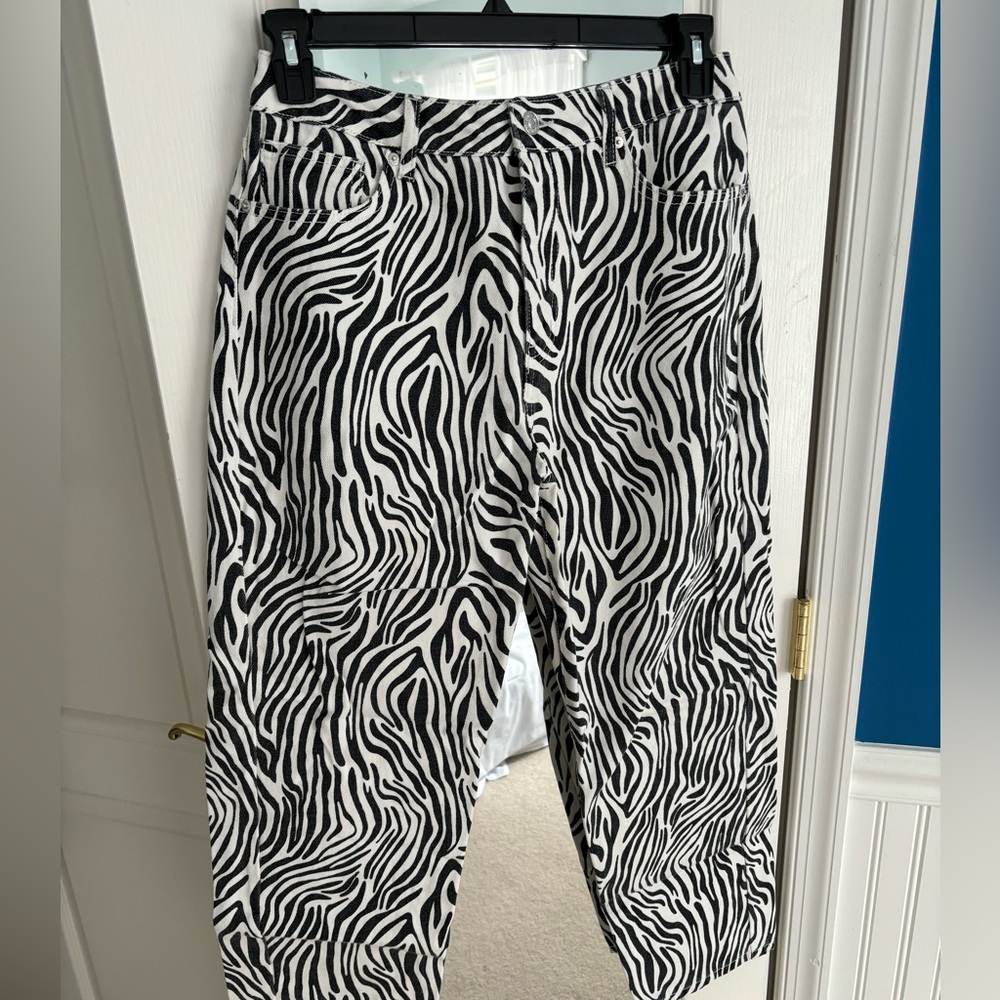 Zebra print denim jeans